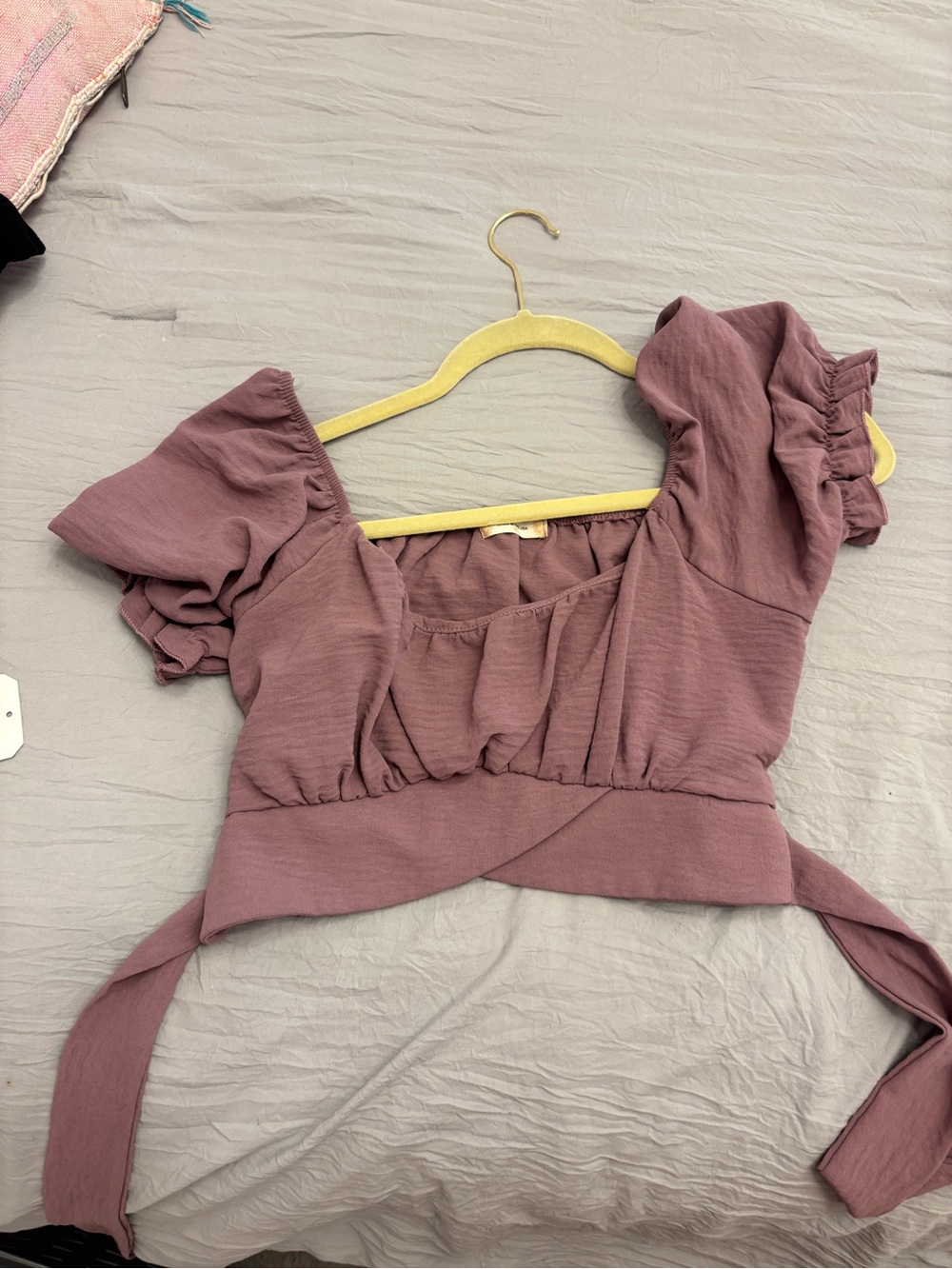 Altar'd State Dusty Mauve Puff Sleeve Wrap Crop Top